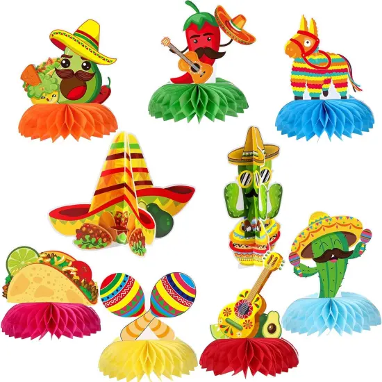 Fiesta Mexican Party Table Decoration Centerpiece Paper Cinco De Mayo Fiesta Table Topper Decor for Honeycomb Carnivals Taco Cactus Day of the Dead Decor Supplies(Vivid) {1}