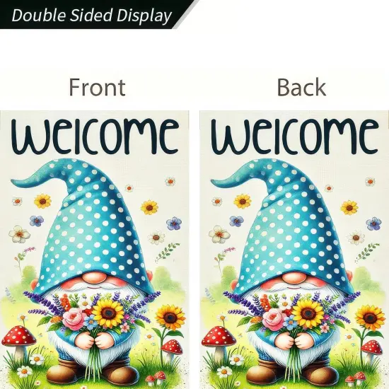 Welcome Spring Gnome Garden Flag 12x18 Inch Double Sided Floral Spring Summer Garden Flag Daisy Floral Flowers Butterfly Yard Outside Decorations Farmhouse Outdoor Small Home Decor {4}