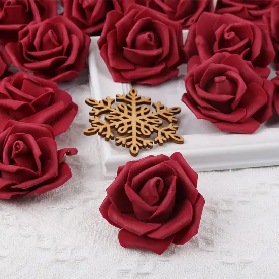 100pcs Burgundy Fake Roses Artificial Flower Foam Rose Heads Bouquets {2}