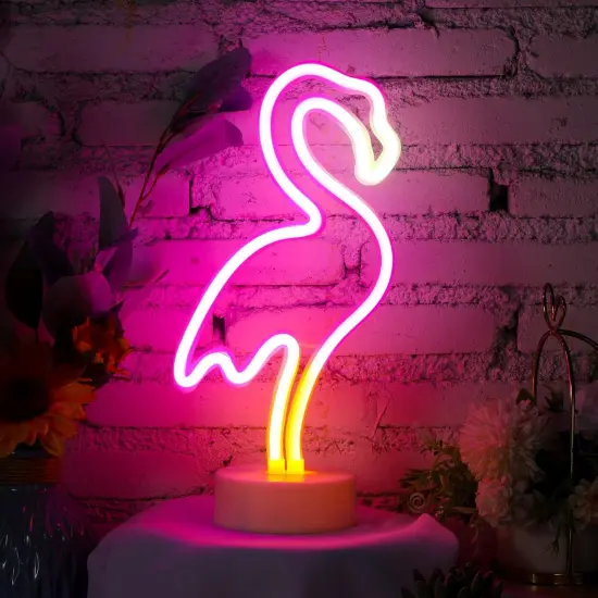 Tropical 3-Piece Neon Lights Set &ndash; Flamingo, Pineapple, and Palm Tree Neon Signs for Summer Parties, Hawaiian Decor, and Bedroom Vibes | Battery/USB Powered with Demountable Pedestal {2}