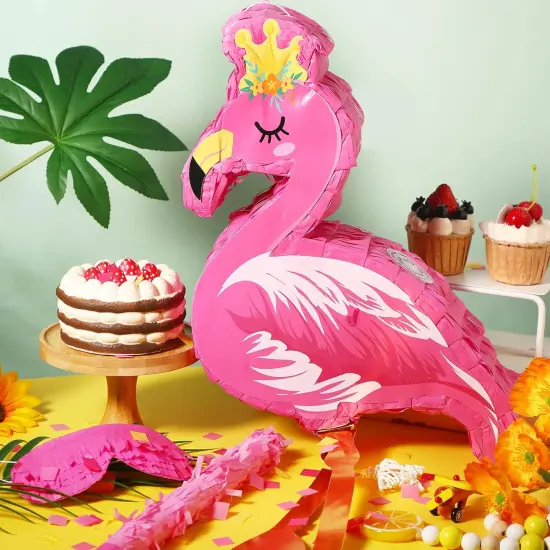 Pink Flamingo Pi&ntilde;ata Tropical Party Supplies Small Hawaiian Flamingo Pi&ntilde;ata with Blindfold Stick {2}
