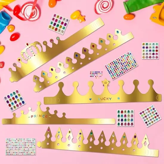 33 Pieces Paper Crowns Set Paper Prince Princess Crown Hats DIY Party Crowns Make Your Crowns With Gem Number Letter Stickers {5}