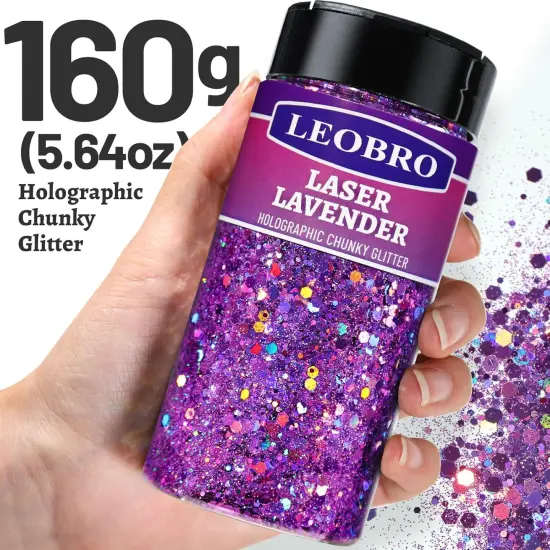 Purple Glitter, 160g/5.64oz Holographic Chunky Glitter for Crafts, Resin, Nail Body, Tumblers, Party Decorations {2}