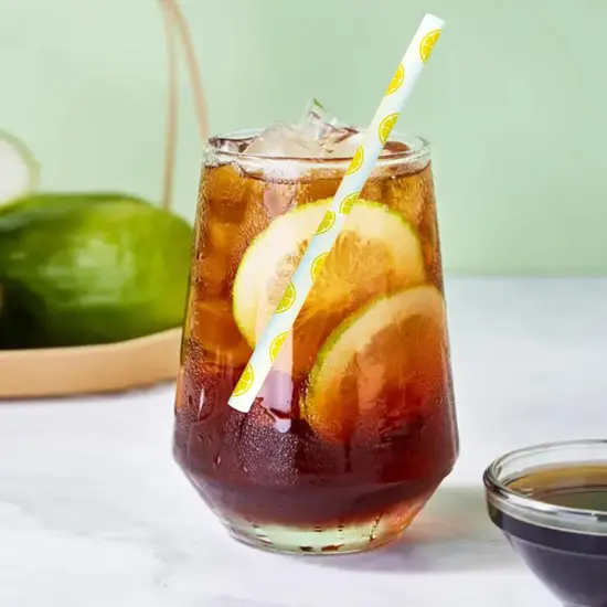 25 Pcs Biodegradable Yellow Paper Straws Lemon Baby Shower Party Straws Lemon Disposable Paper Straws for Drinking {2}