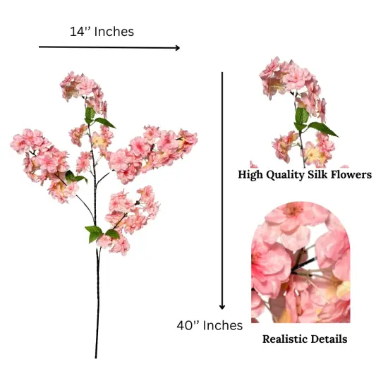 Jade Bright Pink Silk Cherry Blossom Flower Branches Set of 3 Pack 40'' {4}