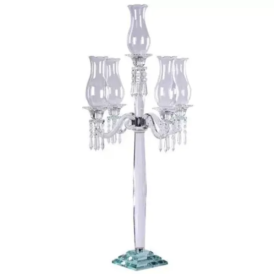 40" Clear 5 Arm Crystal Glass Candelabra Hurricane Taper Candle Holder Wedding {1}