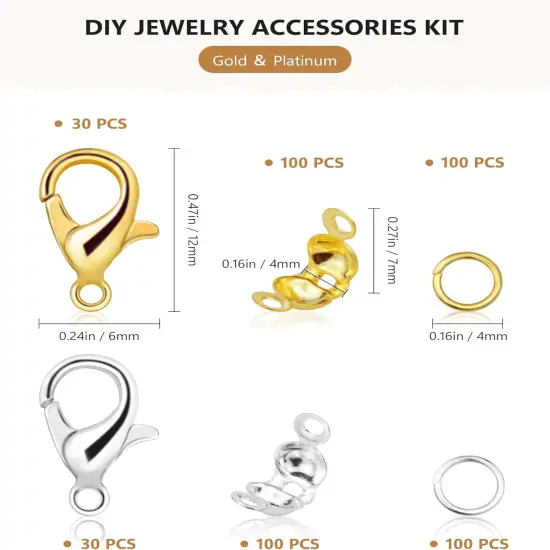460 Pcs Jewelry Making Accessories 60 Pieces Lobster Claw Clasps(Gold, Platinum) {2}