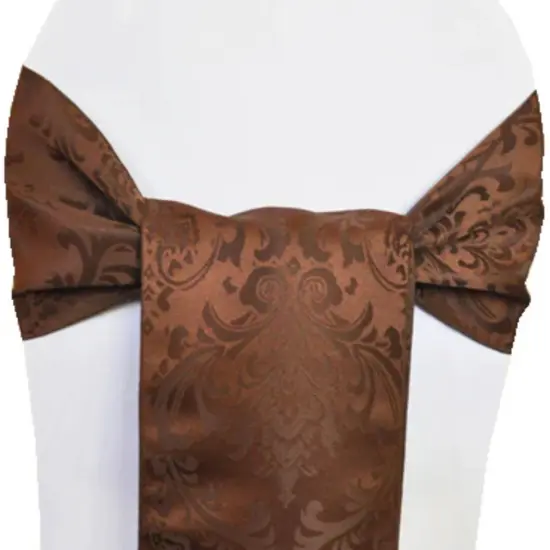10 Pieces Premium Chocolate Floral Damask Jacquard Chair Sashes 7.5 x 108 Inches {3}