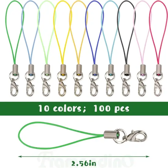100 Pack Colorful Strap Charm Cords with Lobster Clasp {2}