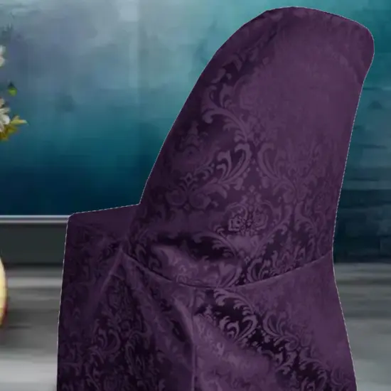 1 Piece Eggplant Floral Damask Jacquard Chair Cover for Elegant Folding Seating {3}