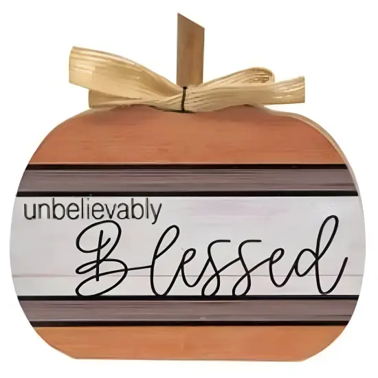 Wood Chunky Pumpkin Decor with Jute Bow, Fall Quotes 3 Asstd. {4}