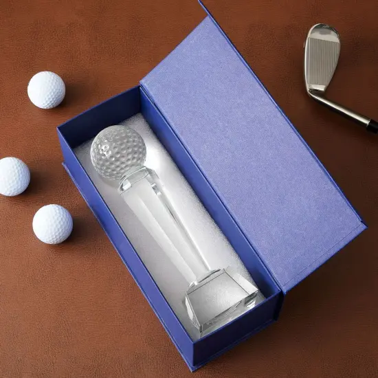 Crystal Glass Golf Trophy with Elegant Gift Box for Tournaments, Sports Competitions, Parties, Champion Award, Paperweight for Desktop and Table Decor (9 Inches) Clear {5}