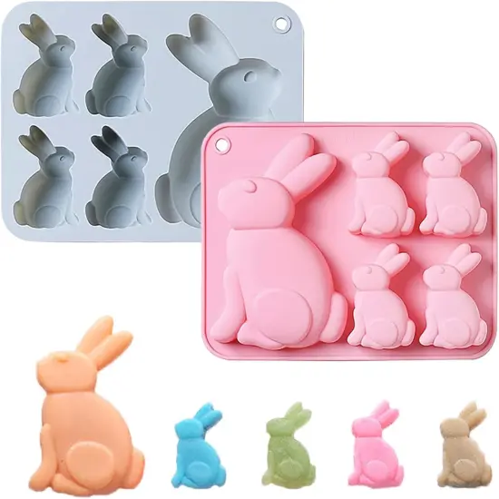 2-Pack Easter Bunny Chocolate Molds Set, 3D Cute Easter Bunny Silicone Mold for Baking Easter Treats Chocolate, Cake, Jelly, Fudge, Pudding {1}