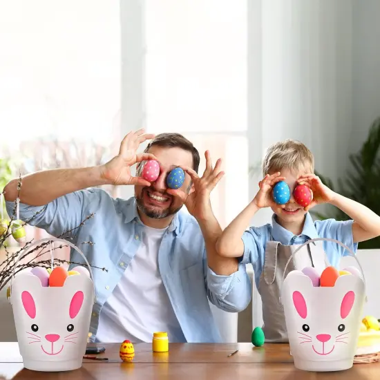 Easter Buckets, Set of 3 Plastic Easter Bunny Baskets with Handles, Empty Plastic Easter Pails for Kids Easter Egg Hunt Party Favors {4}