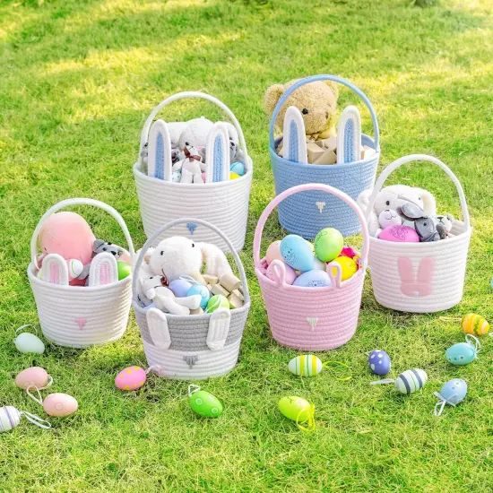 Easter Bunny Basket Set for Kids, Babies, 2-Piece Easter Egg Hunt Baskets for Girls, Boys, Soft & Durable Cotton Rope Empty Gift Basket, Festive Decor & Gift Ideas, Large {4}