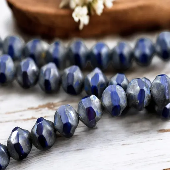 *16* 9mm Navy Blue Picasso Central Cut Round Beads {1}