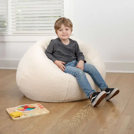 Emma and Oliver Small Bean Bag Chair for Kids and Teens Natural Sherpa {5}