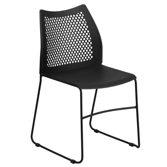 Emma and Oliver Home and Office Sled Base Stack Chair with Air-Vent Back - Guest Chair Black {2}