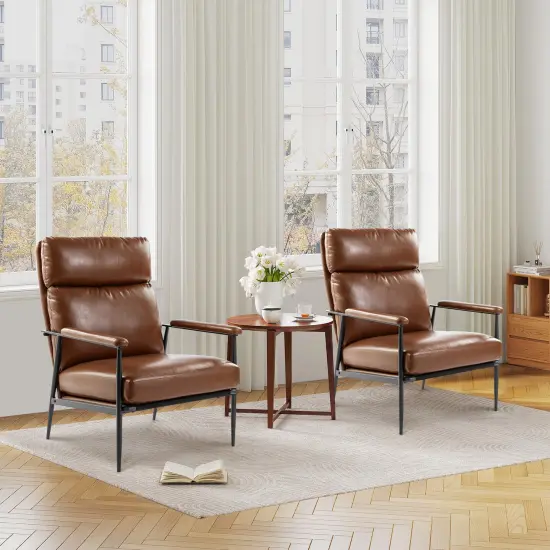 33.75"W Mid-Century Modern Leatherette Armchair With High Back and Padded Arms Set of 2-Black {8}