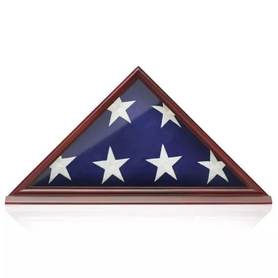Burial Memorial Flag Display Case for 5' X 9' Folded, Solid Wood Cherry Finish {1}