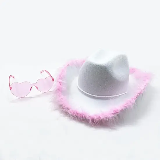 4E's Novelty Cowgirl Hat with Pink Feathers & Heart Shaped Sunglasses, Cowboy Hats for Women Costume Accessory {4}