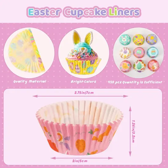 450pcs Easter Cupcake Liners, Bunny Chick Egg Flower Baking Cups Cupcake Wrappers Paper Wraps Muffin Liners for Easter Spring Birthday Party Candy Cake Decorations Supplies(9 Designs) {2}