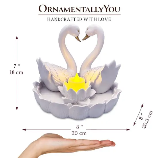 Elegance in Union Swan Figurine and Tealight Candle, 7" Romantic Couples Gift for Valentine or Anniversary {3}