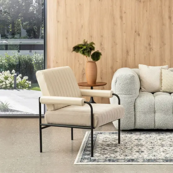 29.5"W Leatherette and Fabric Combination Armchair With Padded Arms Set of 2-Beige {9}