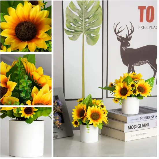 Set of 4 Mini Artificial Sunflowers in Pots &ndash; Faux Floral D&eacute;cor for Home, Office & Events {3}