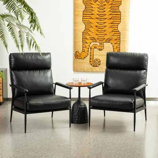 33.75"W Mid-Century Modern Leatherette Armchair With High Back and Padded Arms Brown {9}