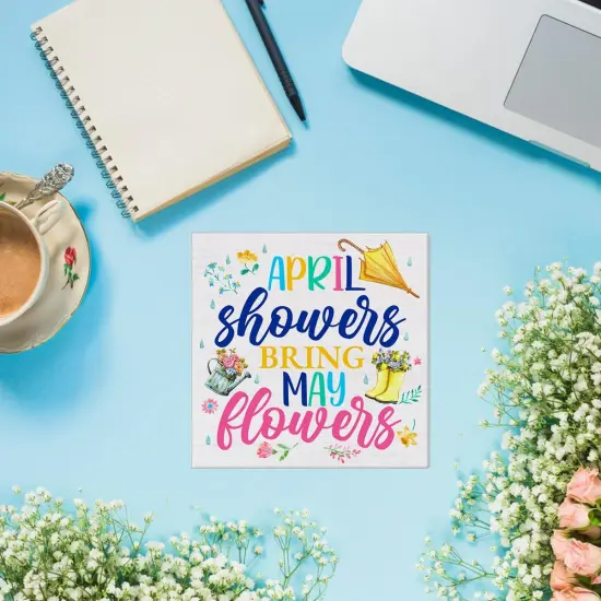 April Showers Bring May Flowers Wooden Sign, Farmhouse Spring Desk Decorations {5}