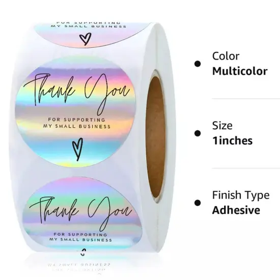 500Pcs Self-Adhesive Thank You Stickers for Small Business Rainbow Holo Stickers {1}
