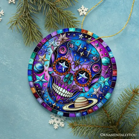 Cosmic Celestial Sugar Skull Ornament, Stellar Christmas Gift and Decor {5}