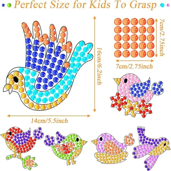 6 Pcs Summer Arts Crafts DIY Spring Bird Gem Diamond Suncatcher Crafts for Kids Spring Diamond Painting Gifts Exchange for Kids Girls Boys Aged 4 6 8 10 for Home School Birthday Party Decor {3}