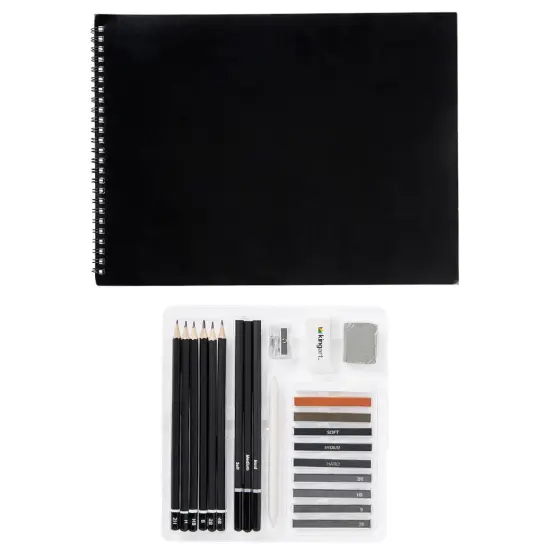 KINGART&reg; Sketching & Drawing Combo, Hardcover Book & 26 pc Pencil Set {2}