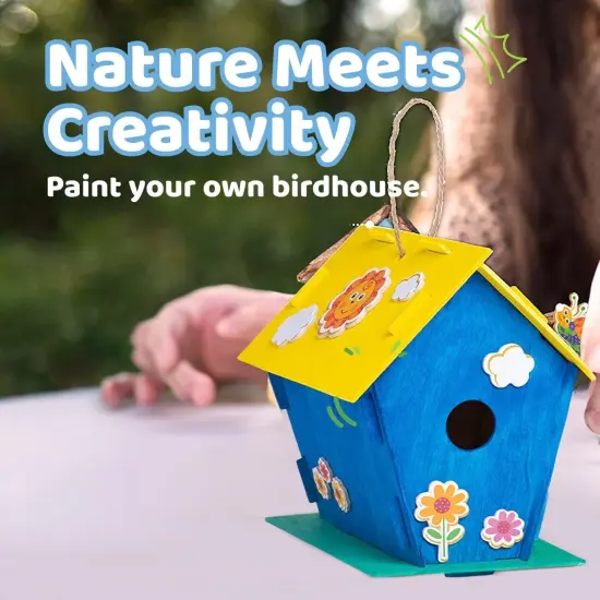 12 DIY Wooden Bird House Kits &ndash; Paintable Craft Set with Brushes, Stickers & Strings {5}