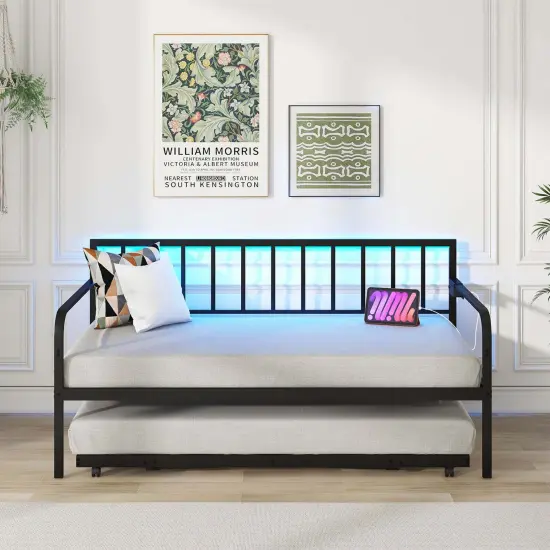 Costway Twin Daybed Adjustable Sofa Bed Frame with Charging Station & LED Lights {4}