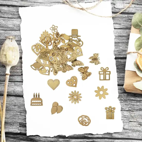 200Pcs Hollow Wood Pieces Unfinished Wooden Vintage Embellishments (Mix) {4}