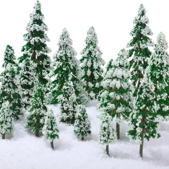35 Pieces Mini Snow Pine Model Trees 1.97-5.9 Inch, 6 Size Miniature Sisal Snow Frost Trees for Christmas Village Decoration Train Scenery Winter Ornaments DIY Crafts {1}