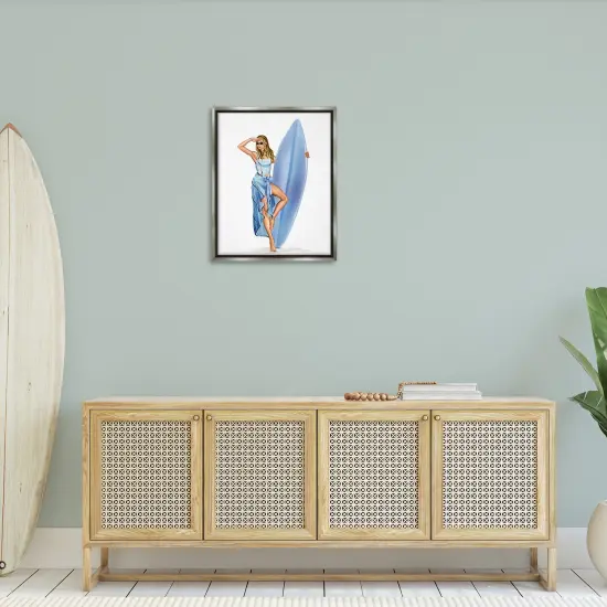 Stupell Industries Trendy Surfer Girl in Blue Floating Frame Design by Ziwei Li {2}