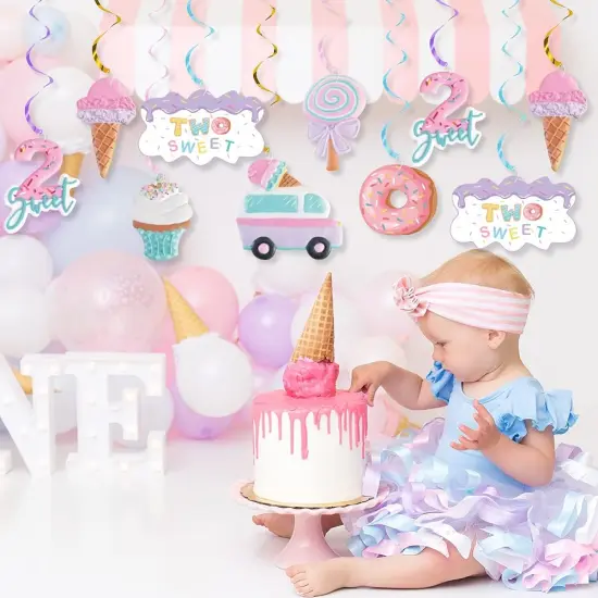 Pastel Ice Cream Two Sweet 2nd Birthday Party Supplies, Ice Cream Donut Party Hanging Swirls Decorations, Summer Ice Cream Party Hanging Streamers for Ice Cream Baby Second Birthday Donut Theme Party {4}