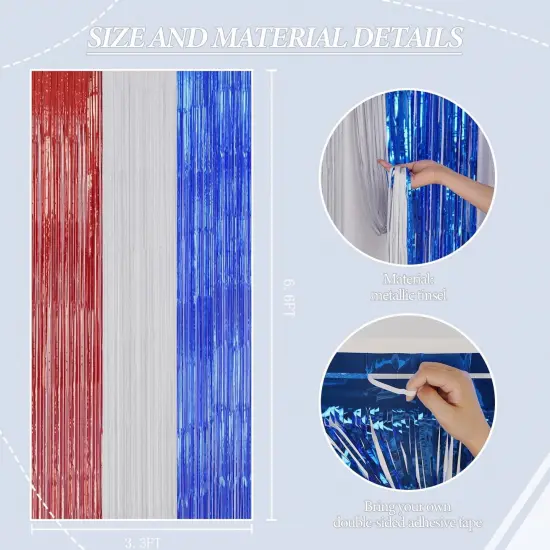 2 Pack Foil Fringe Backdrop - Red&White&Blue Shiny Tinsel Curtains for Party Decoration/Photo Booth Props - 3.3x6.6 FT Metallic Foil Backdrop for Birthday, Wedding, Graduation, Christmas. {3}