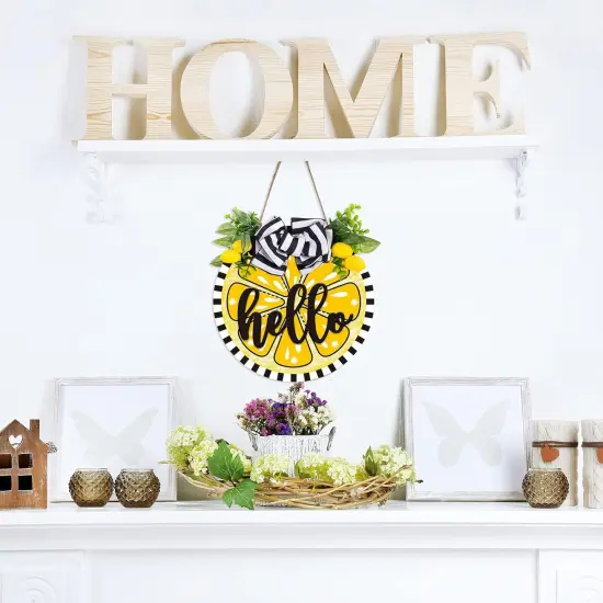 Lemon Wooden Hanging Sign 3D Hello Summer Welcome Sign Front Door Decor with Bowknot Artificial Lemons Rustic Farmhouse Wood Sign Door Hanger for Summer Holiday Home Office Shop Window {3}