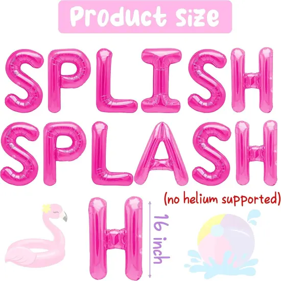 Splish Splash Birthday Decorations Foil Balloons Pool Birthday Party Banner Summer Pool Party Hanging Swirls for Girls Summer Beach Party Hawaiian Luau Tropical Party Decorations {2}