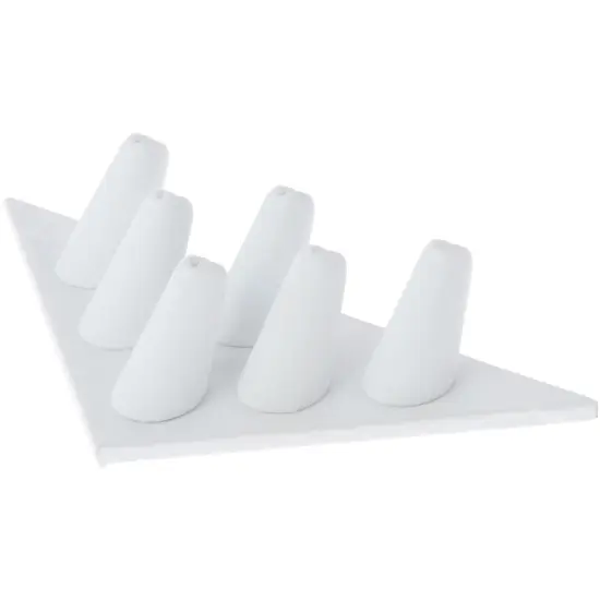 Plymor White Faux Leather Ring Finger Display, Six on Triangular Base, 7" W x 3.25" D x 1.5" H {1}