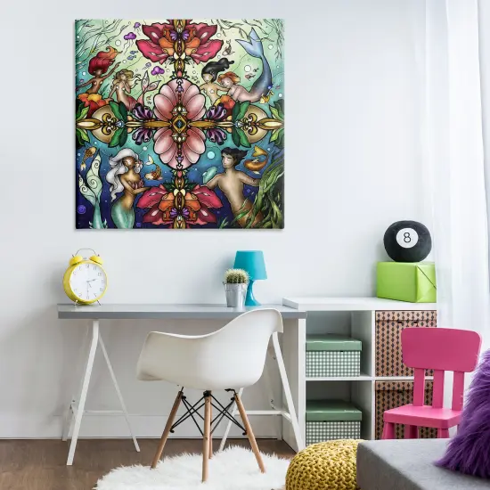 Stupell Industries Detailed Stain Glass Style Mermaids Canvas Design by Mandie Manzano {2}