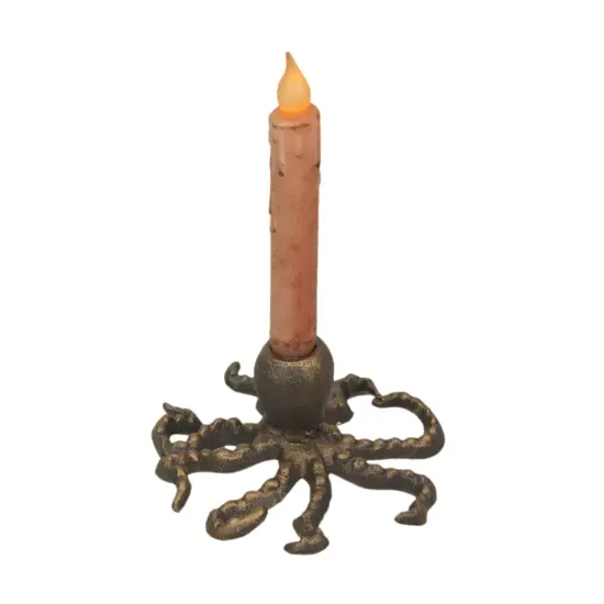 Octopus Taper Candle Holder &ndash; Cast Iron w/ Antique Gold Finish &ndash; 6" Dia, 3" High {4}