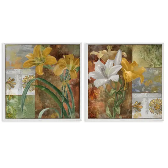 Stupell Industries Lilies & Vintage Tile Patterns 2pc Framed Giclee Set Design by Sasha {1}