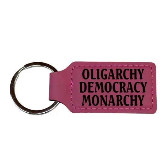 Keychain - Rectangle - Oligarchy Democracy Monarchy - Leather Rawhide/Black {2}