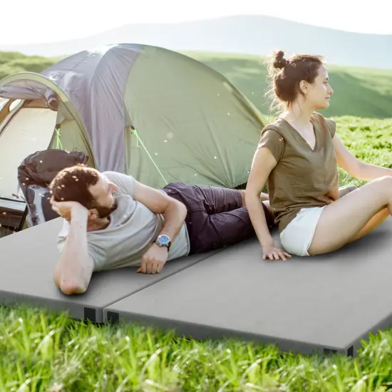 Memory Foam Outdoor Camping Mat Foldable Sleeping Pad with Waterproof Plush Cover and Carry Strap Grey {2}